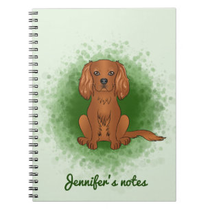 Ruby Cavalier King Charles Spaniel Dog On Green Notebook