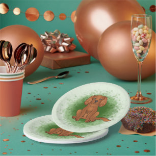 Ruby Cavalier King Charles Spaniel Dog On Green Paper Plate