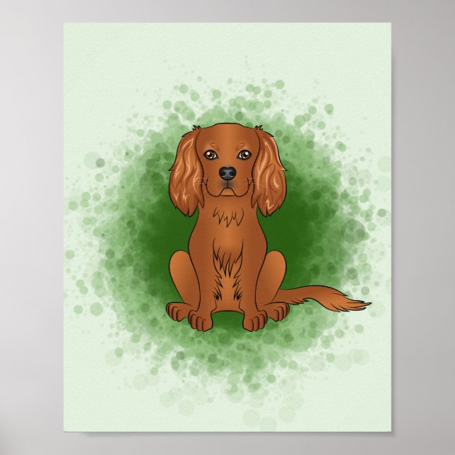 Ruby Cavalier King Charles Spaniel Dog On Green Poster (Front)