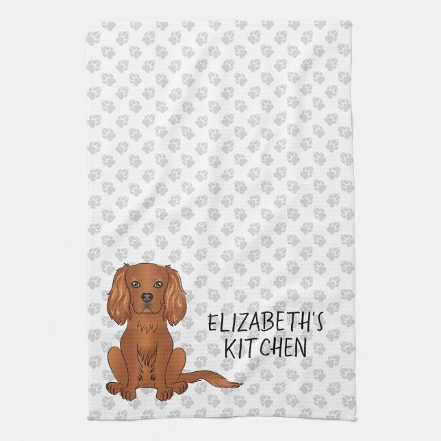 Ruby Cavalier King Charles Spaniel Dog & Text Tea Towel (Vertical)