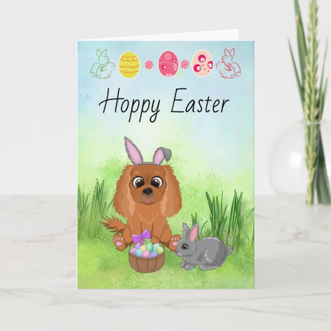 Ruby Cavalier King Charles Spaniel Easter  Holiday Card (Front)