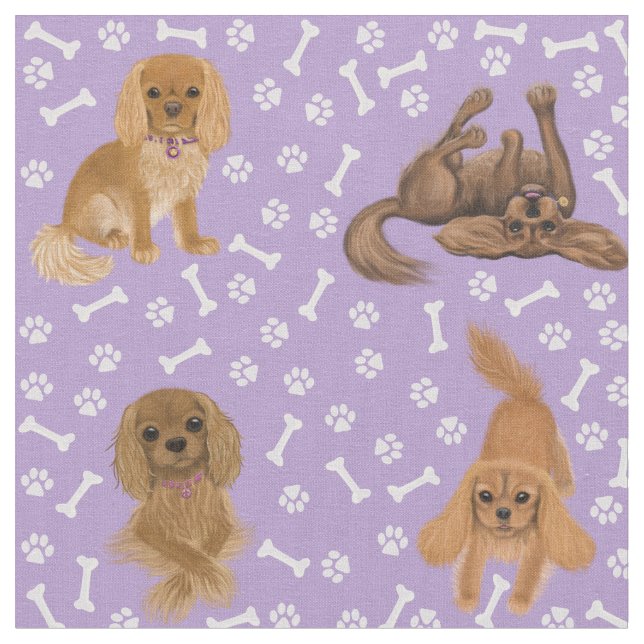Ruby Cavalier King Charles Spaniel Fabric (Close Up)