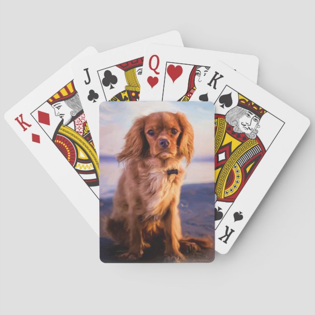 Ruby Cavalier King Charles Spaniel in the sunset Playing Cards (Back)