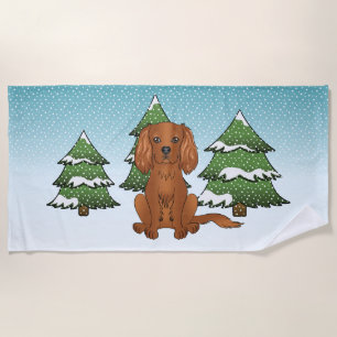 Ruby Cavalier King Charles Spaniel In Winter Beach Towel