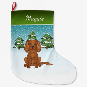 Ruby Cavalier King Charles Spaniel In Winter Large Christmas Stocking