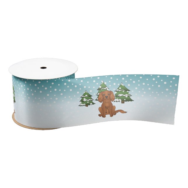 Ruby Cavalier King Charles Spaniel In Winter Satin Ribbon (Spool)