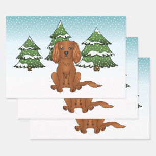 Ruby Cavalier King Charles Spaniel In Winter Wrapping Paper Sheet