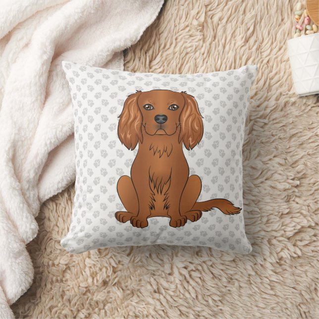 Ruby Cavalier King Charles Spaniel & Paws Cushion (Blanket)