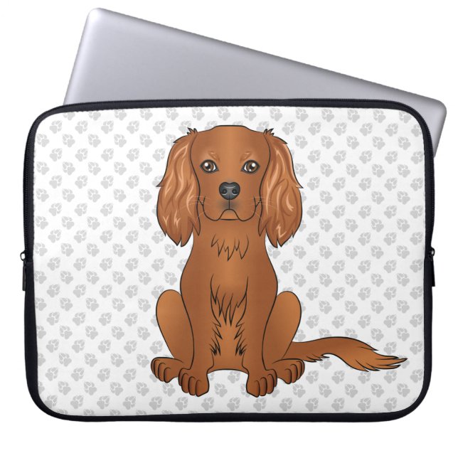 Ruby Cavalier King Charles Spaniel & Paws Laptop Sleeve (Front)