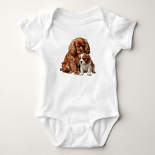 Ruby Cavalier Spaniel and her Blenheim puppy Baby Bodysuit