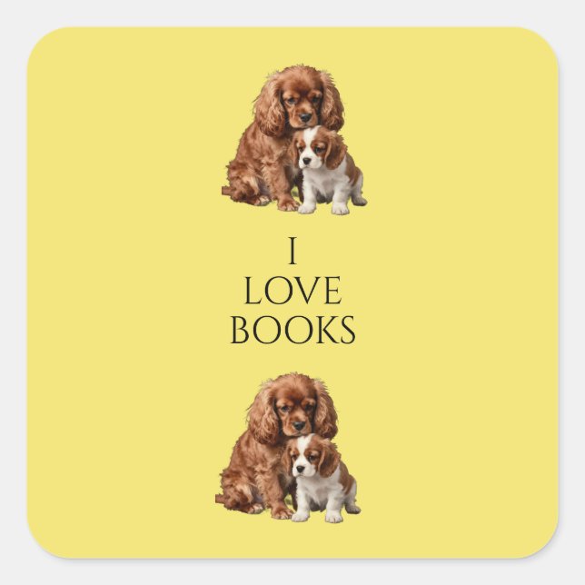 Ruby Cavalier Spaniel and her Blenheim puppy Square Sticker (Front)