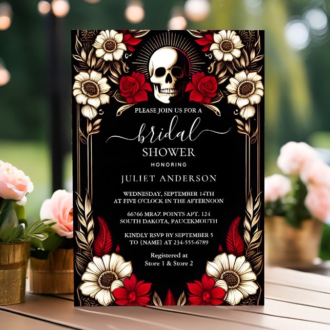 Ruby Claret White Heart Red Black Bridal Shower Invitation (Creator Uploaded)