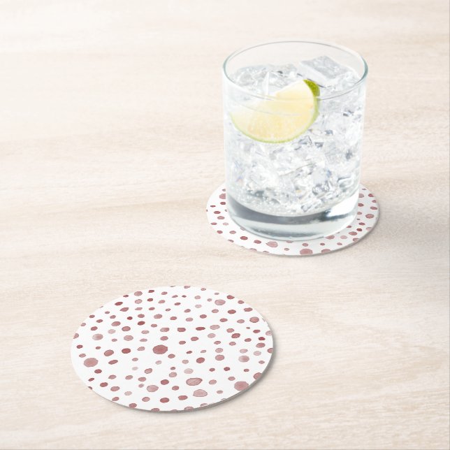 Ruby Confetti Watercolor Dots Paper Coaster (Insitu)