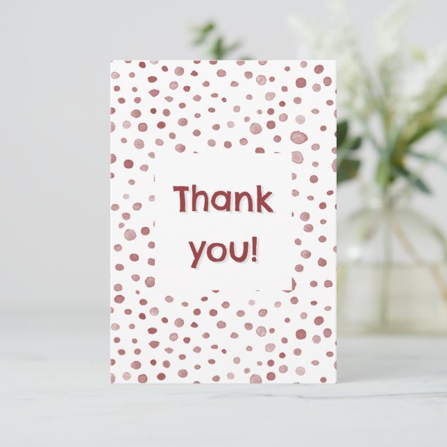 Ruby Confetti Watercolor Dots Thank You Card (Standing Front)