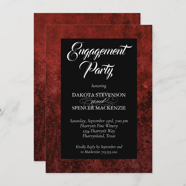 Ruby Crimson Red | Classic Grunge Engagement Party Invitation (Front/Back)