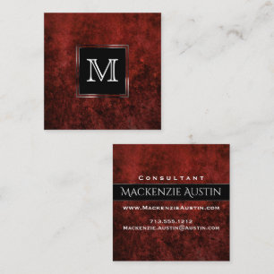 Ruby Crimson Red Classic Grunge Monogram Square Business Card