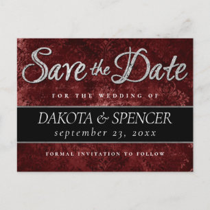 Ruby Crimson Red   Classic Grunge Save the Date Announcement Postcard