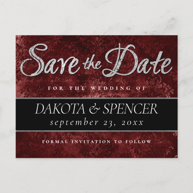 Ruby Crimson Red | Classic Grunge Save the Date Announcement Postcard (Front)