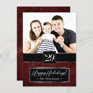 Ruby Crimson Red Classic Grunge Watercolor Photo Holiday Card