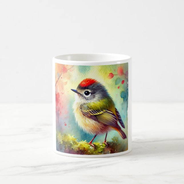 Ruby crowned Kinglet 050724AREF114 - Watercolor Coffee Mug (Center)