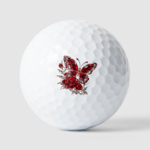 Ruby Crystal Butterfly & Rose Golf Balls