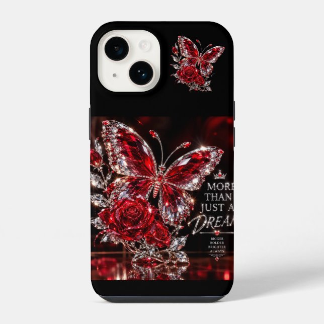 Ruby Crystal Butterfly & Rose iPhone Case (Back)