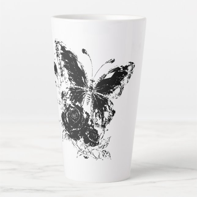 Ruby Crystal Butterfly & Rose Latte Mug (Front)