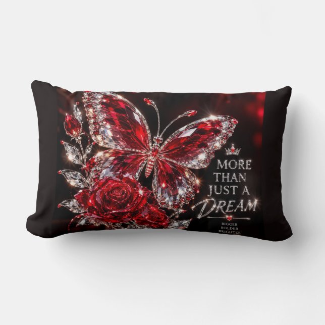 Ruby Crystal Butterfly & Rose Lumbar Cushion (Front)