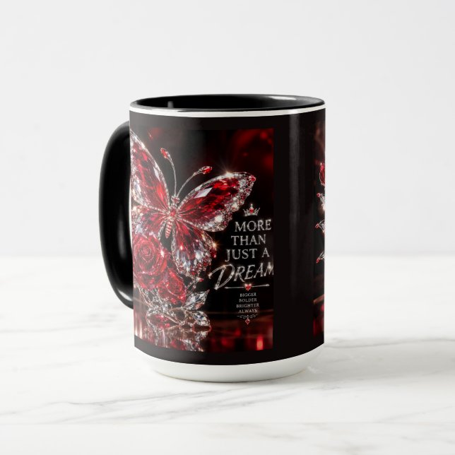 Ruby Crystal Butterfly & Rose Mug (Front Left)