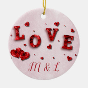 Ruby Crystal Love and Hearts Initial Ornament