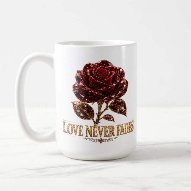 Ruby Crystal Rose – Love Never Fades Coffee Mug (Left)