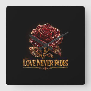 Ruby Crystal Rose – Love Never Fades Square Wall Clock