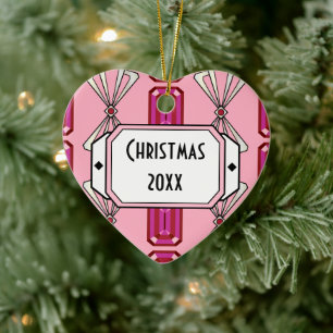 Ruby Deco Stripe Ceramic Tree Decoration