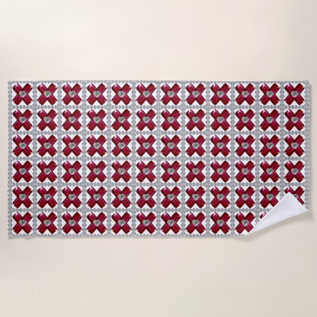 Ruby Diamond Art, Red Beach Towel (Front)
