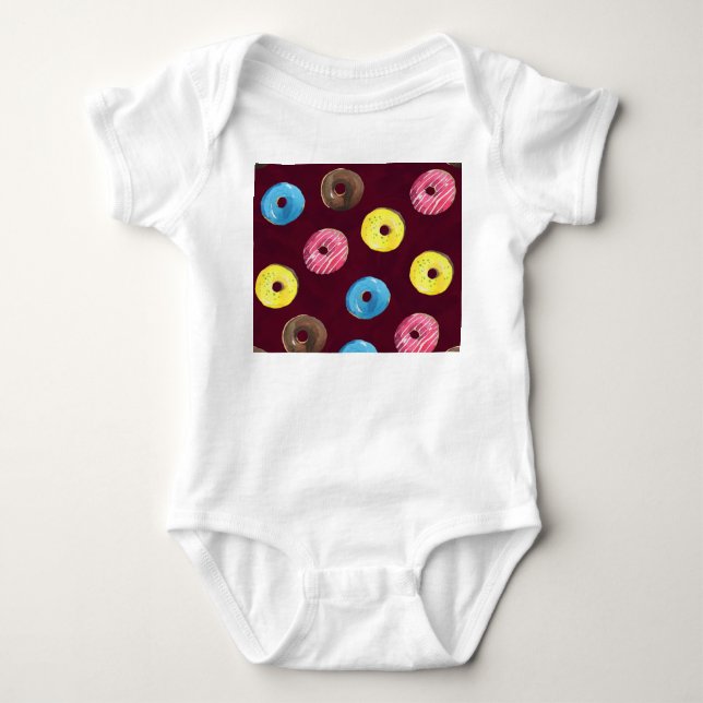 Ruby Doughnuts: Watercolor Seamless Pattern. Baby Bodysuit (Front)