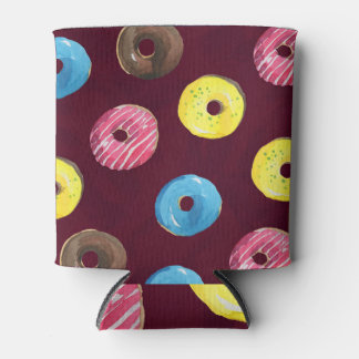 Ruby Doughnuts: Watercolor Seamless Pattern. Can Cooler