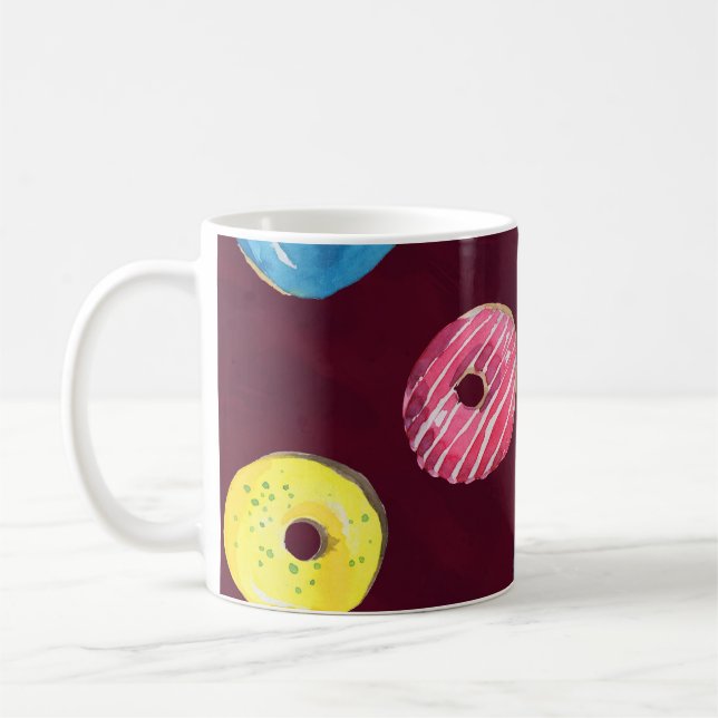 Ruby Doughnuts: Watercolor Seamless Pattern. Coffee Mug (Left)