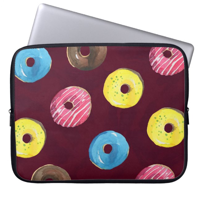 Ruby Doughnuts: Watercolor Seamless Pattern. Laptop Sleeve (Front)