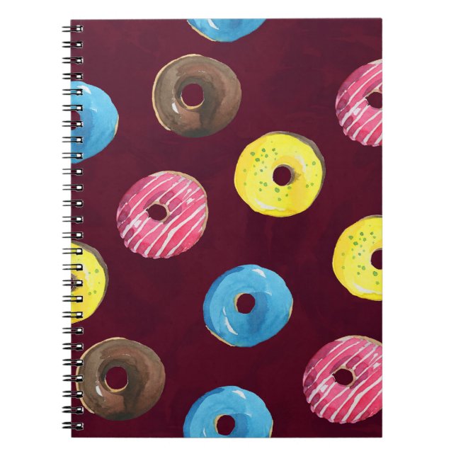 Ruby Doughnuts: Watercolor Seamless Pattern. Notebook (Front)
