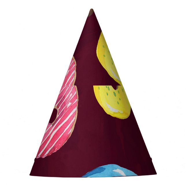 Ruby Doughnuts: Watercolor Seamless Pattern. Party Hat (Front)