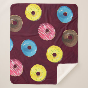 Ruby Doughnuts: Watercolor Seamless Pattern. Sherpa Blanket