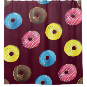 Ruby Doughnuts: Watercolor Seamless Pattern. Shower Curtain