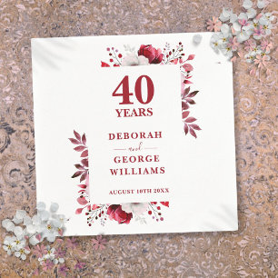 Ruby Elegant Floral 40th Wedding Anniversary  Napkin