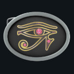 Ruby  Eye of Ra in Gold Belt Buckles<br><div class="desc">Beautiful and elegant "Eye of Ra" symbol from ancient Egypt, the symbol of their diety. Gold channels set with beautiful precious stones, perfect for any fan of Egyptian art. Change the background colour by going to Customise it, then Edit, then down to Background, where you can choose from many different...</div>