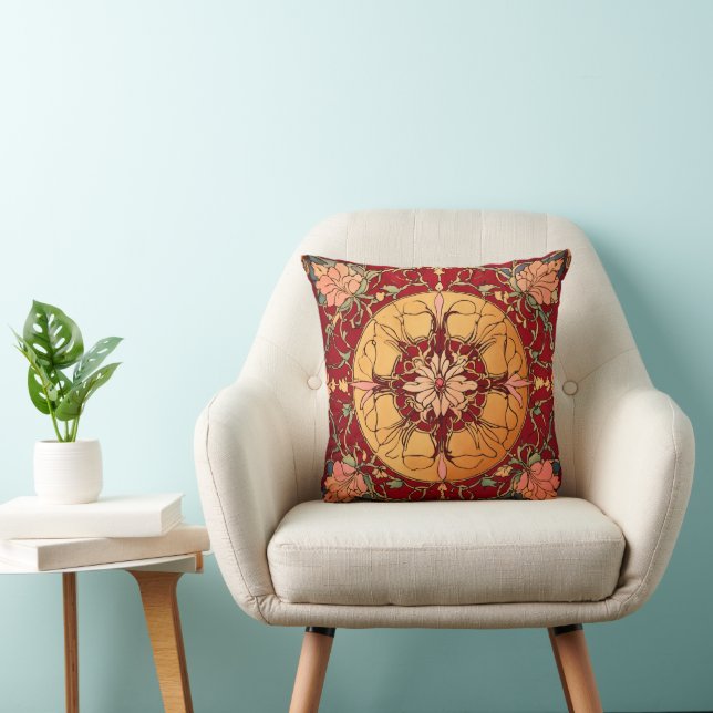 Ruby Floral Art Nouveau Cushion – Iridescent Tiled (Chair)