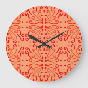 Ruby Floral: Tribal Geometric Pattern. Large Clock