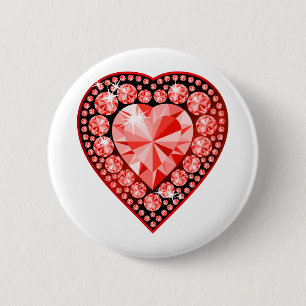 Ruby Gemstone Heart 6 Cm Round Badge