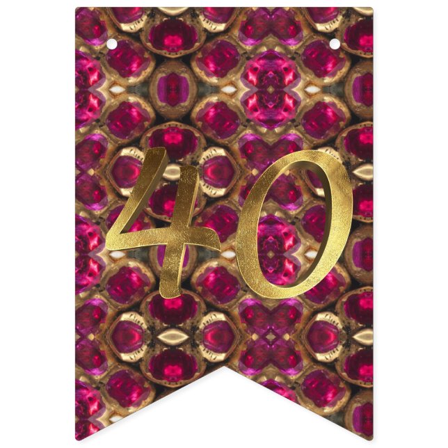 Ruby Gemstone Pattern 40th Wedding Anniversary Bunting (First Flag)