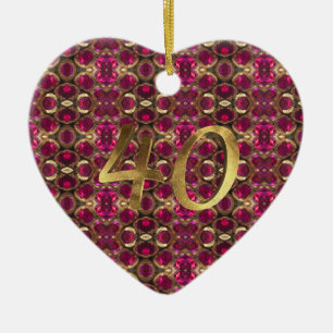 Ruby Gemstone Pattern 40th Wedding Anniversary Ceramic Tree Decoration