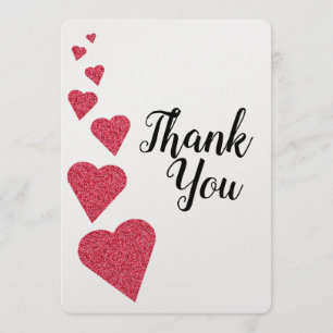Ruby Glitter Hearts Thank You card